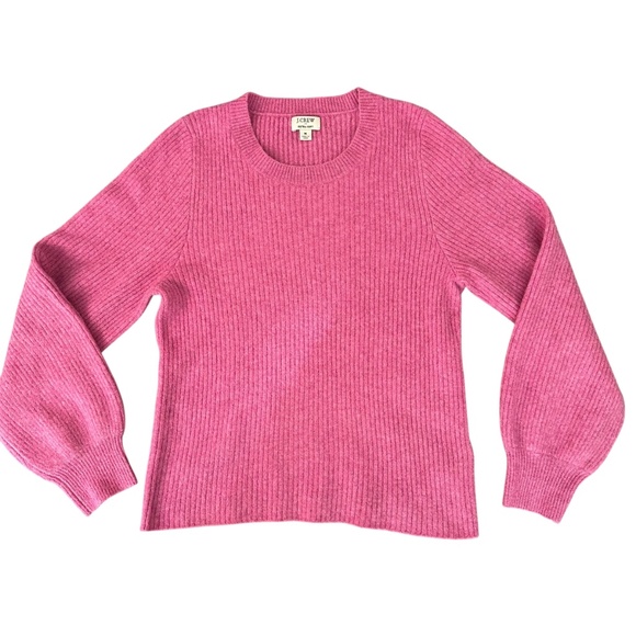 J. Crew Factory Pink Ribbed puff sleeve sweater in extra soft yarn Wool blend M - Picture 2 of 16